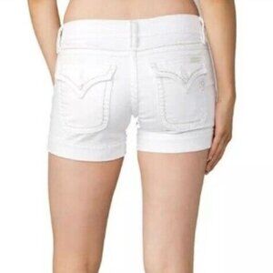 Hydraulic Lola Curvy White Jean Shorts Detailed Stitched Flap Pockets